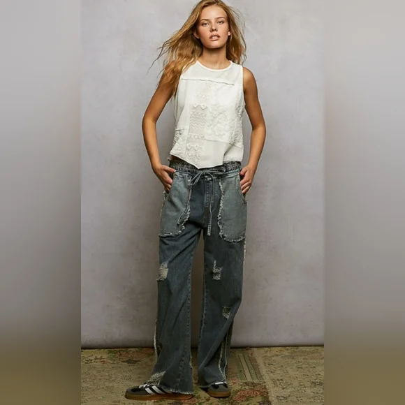 #1132 POL Ghost Flower Patchwork Top - Picture 6 of 14